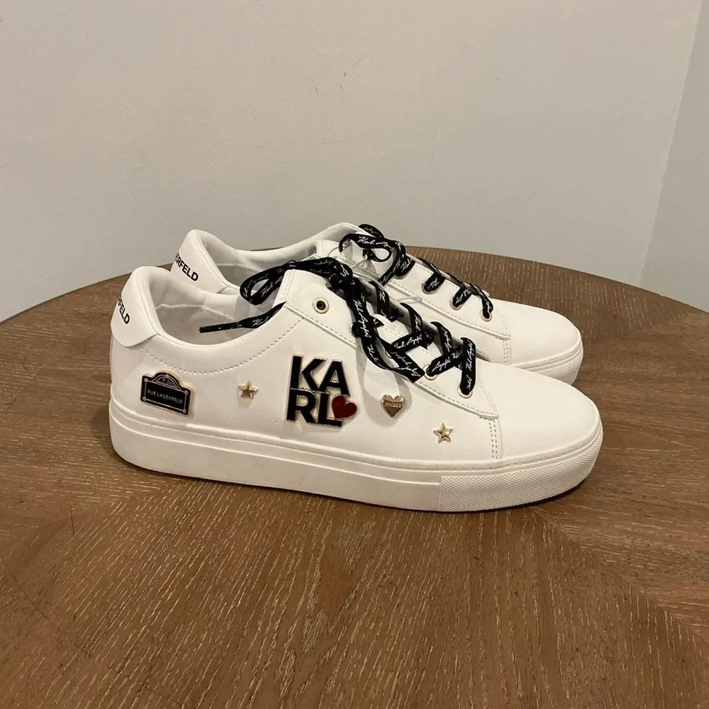 KARL LAGERFELD PARIS Cammy Lace Up White Sneakers